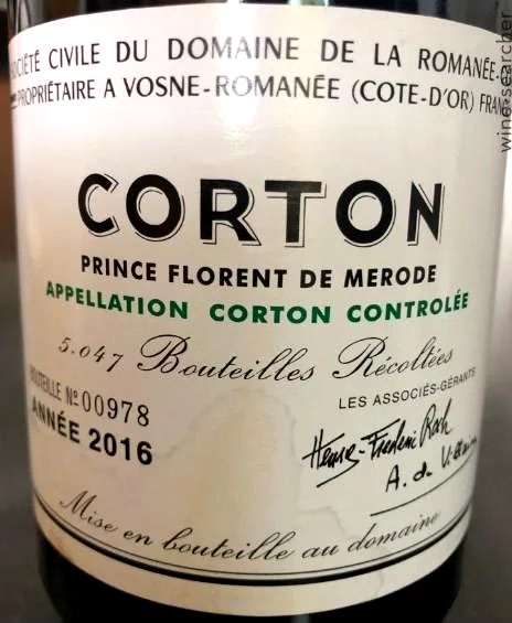 "BOTTIGLIA RARA" CORTON 2016 GRAND CRU DOMAINE DE LA ROMANEE CONTI